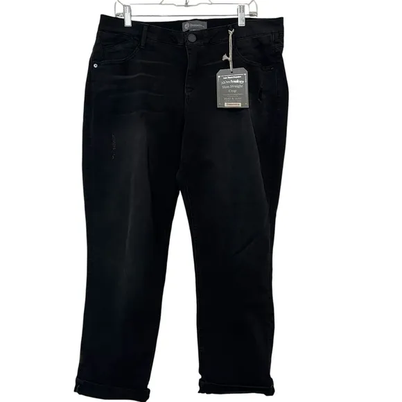 NWT Democracy slim straight crop black jeans size 16W.
