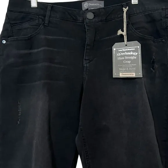 NWT Democracy slim straight crop black jeans size 16W.