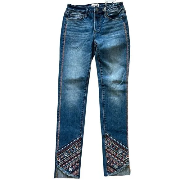 NWT Driftwood Jackie High-Rise Aztec Embroidered Slim silhouette Skinny Jeans 24