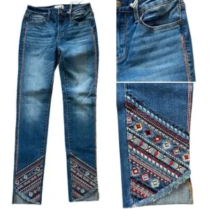 NWT Driftwood Jackie High-Rise Aztec Embroidered Slim silhouette Skinny Jeans 24