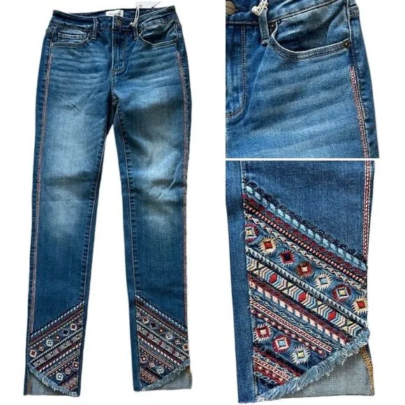 NWT Driftwood Jackie High-Rise Aztec Embroidered Slim silhouette Skinny Jeans 24