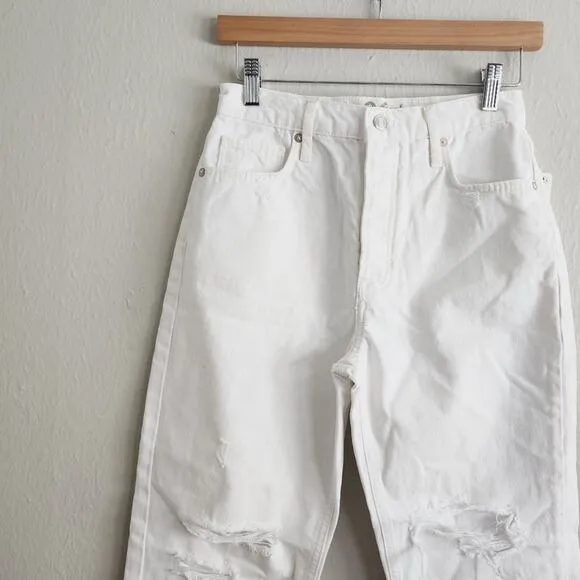 NWT Free People Tapered Baggy Boyfriend Distressed Straight leg Jeans White
