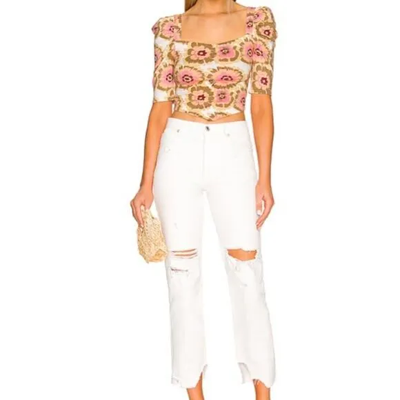 NWT Free People Tapered Baggy Boyfriend Distressed Straight leg Jeans White