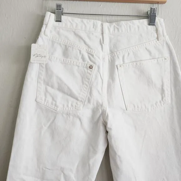 NWT Free People Tapered Baggy Boyfriend Distressed Straight leg Jeans White