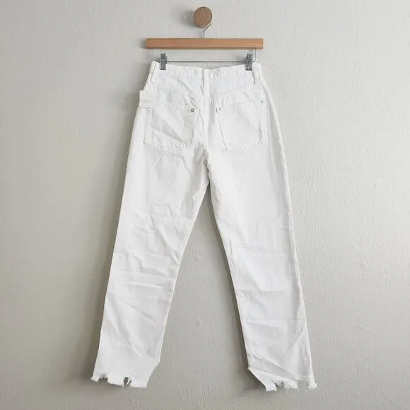 NWT Free People Tapered Baggy Boyfriend Distressed Straight leg Jeans White
