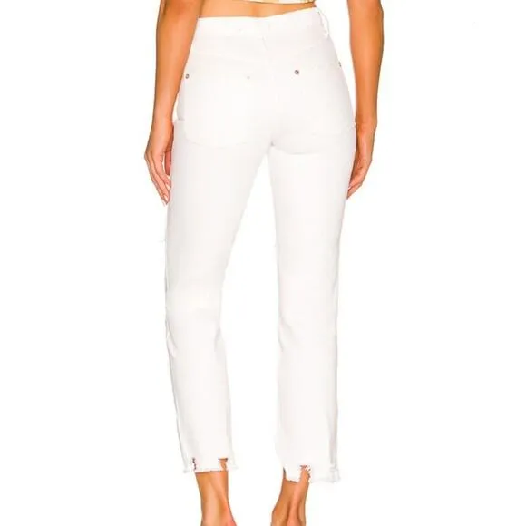 NWT Free People Tapered Baggy Boyfriend Distressed Straight leg Jeans White