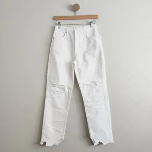 NWT Free People Tapered Baggy Boyfriend Distressed Straight leg Jeans White