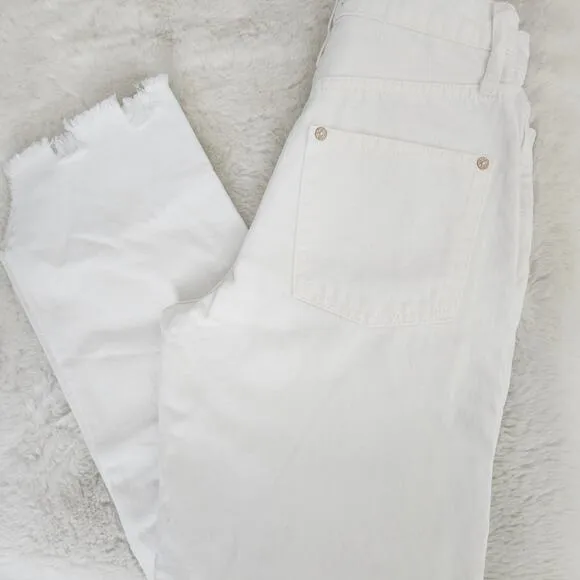 NWT Free People Tapered Baggy Boyfriend Distressed Straight leg Jeans White