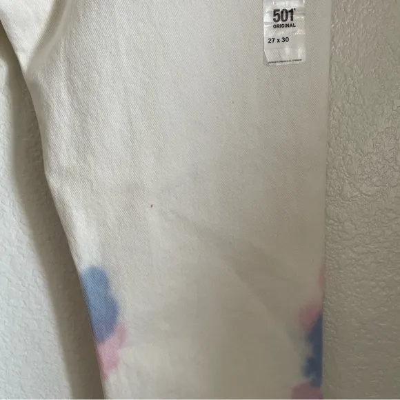NWT Levi’s 501 Straight Leg 100% Cotton Denim Jeans Off White Tie Dye Pink Blue