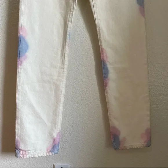 NWT Levi’s 501 Straight Leg 100% Cotton Denim Jeans Off White Tie Dye Pink Blue