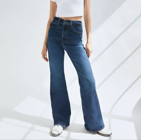 NWT Levi's Premium Sonoma Train Dark Wash 70s High Rise Flare Jeans 25x34