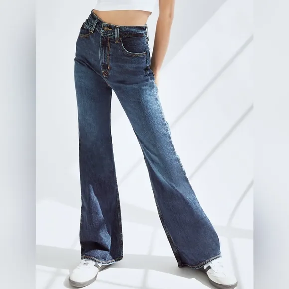 NWT Levi's Premium Sonoma Train Dark Wash 70s High Rise Flare Jeans 25x34