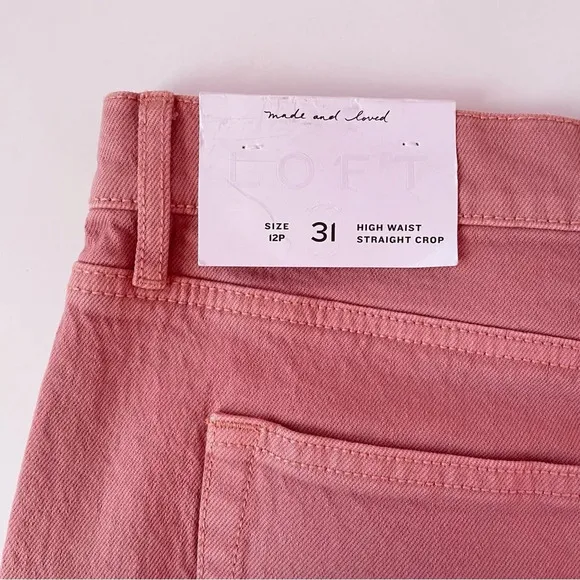 NWT! LOFT Womens High Waist Straight Crop Jean Blush Pink Frayed Hemline Size 31