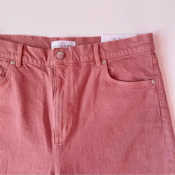 NWT! LOFT Womens High Waist Straight Crop Jean Blush Pink Frayed Hemline Size 31