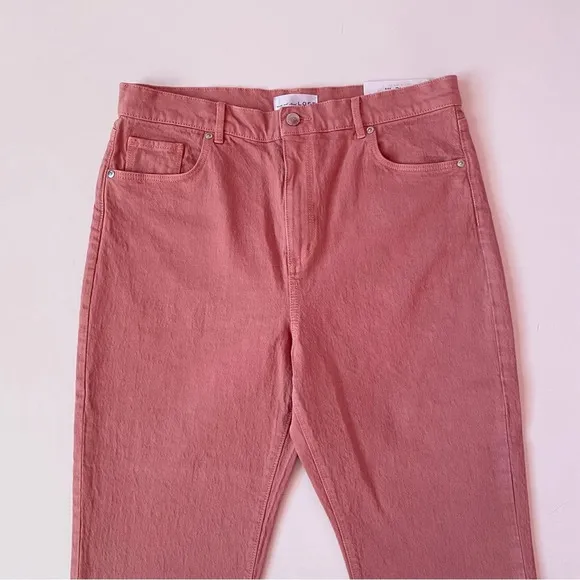 NWT! LOFT Womens High Waist Straight Crop Jean Blush Pink Frayed Hemline Size 31