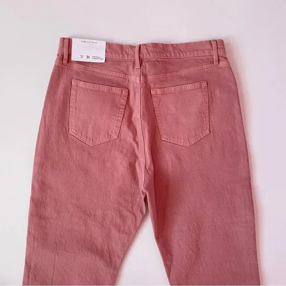 NWT! LOFT Womens High Waist Straight Crop Jean Blush Pink Frayed Hemline Size 31