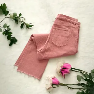 NWT! LOFT Womens High Waist Straight Crop Jean Blush Pink Frayed Hemline Size 31