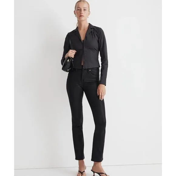 NWT Madewell Kick Out Crop Jeans in True Black Wash: Coated Edition Size 23