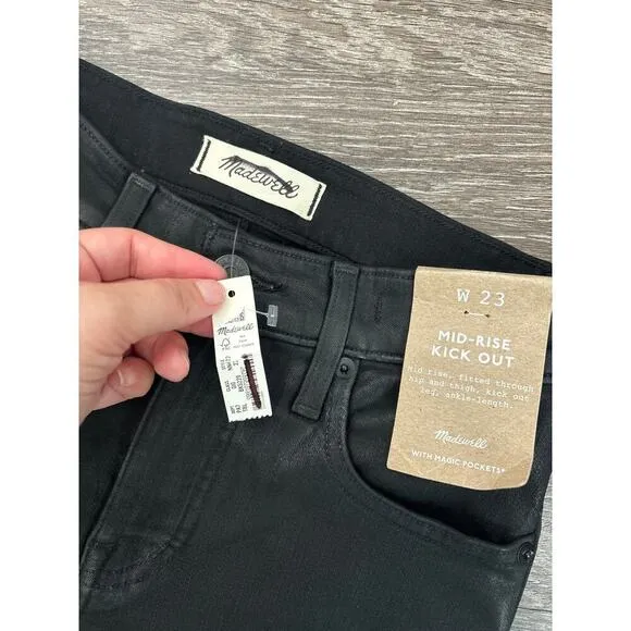 NWT Madewell Kick Out Crop Jeans in True Black Wash: Coated Edition Size 23