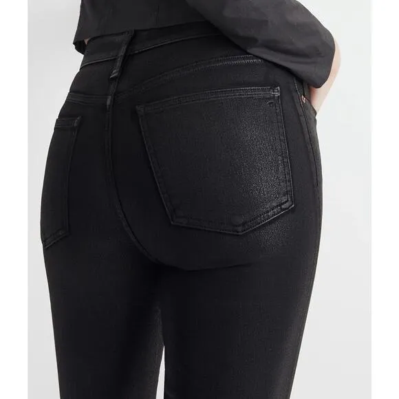 NWT Madewell Kick Out Crop Jeans in True Black Wash: Coated Edition Size 23