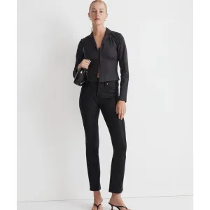 NWT Madewell Kick Out Crop Jeans in True Black Wash: Coated Edition Size 23
