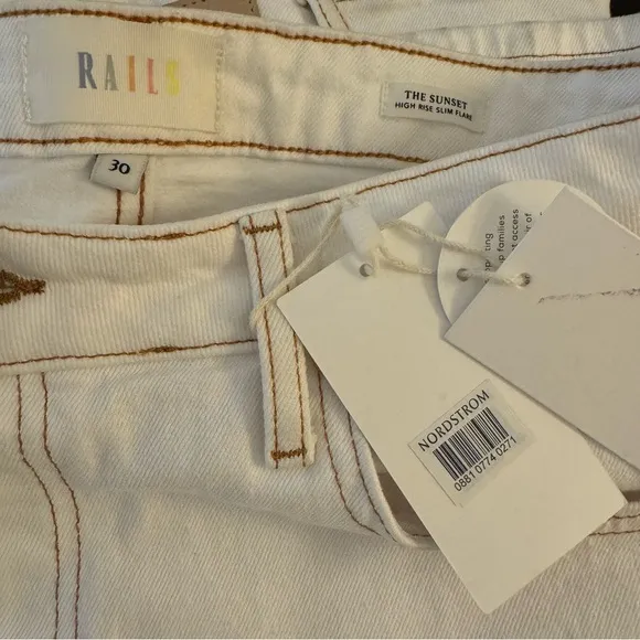 NWT RAILS The Sunset High Rise Slim Flare White Jeans Women Size 30