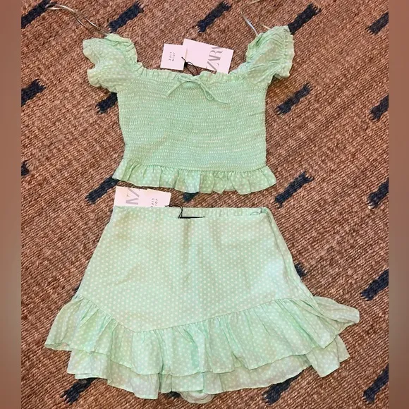 NWT ZARA DOTTED CROP TOP &amp; SKORT | ZARA MATCHING SET REF. 3067/067 REF. 7385/567