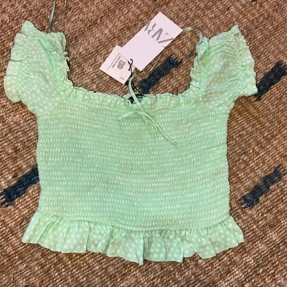 NWT ZARA DOTTED CROP TOP &amp; SKORT | ZARA MATCHING SET REF. 3067/067 REF. 7385/567