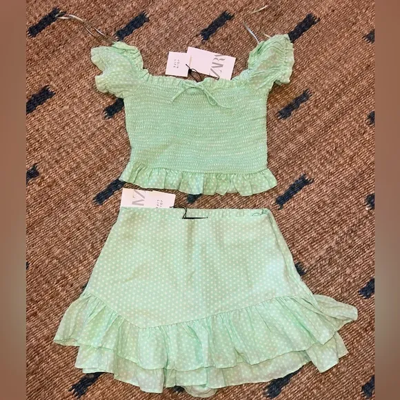 NWT ZARA DOTTED CROP TOP &amp; SKORT | ZARA MATCHING SET REF. 3067/067 REF. 7385/567