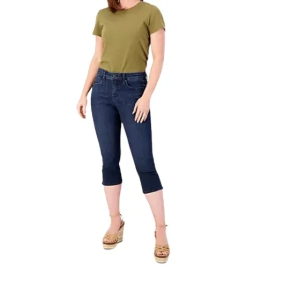 NYDJ Curves 360 Slim Straight Side Slit Capri Jeans Size 4 Color Mesquite