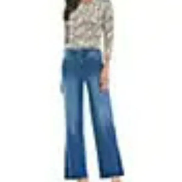 NYDJ Jeans Womens 0 Teresa Wide Leg Higher Rise Frayed Hem Trouser Aster NWT