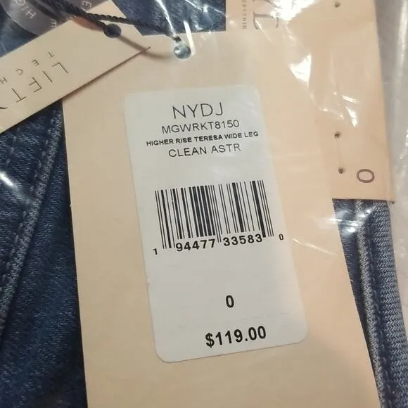 NYDJ Jeans Womens 0 Teresa Wide Leg Higher Rise Frayed Hem Trouser Aster NWT