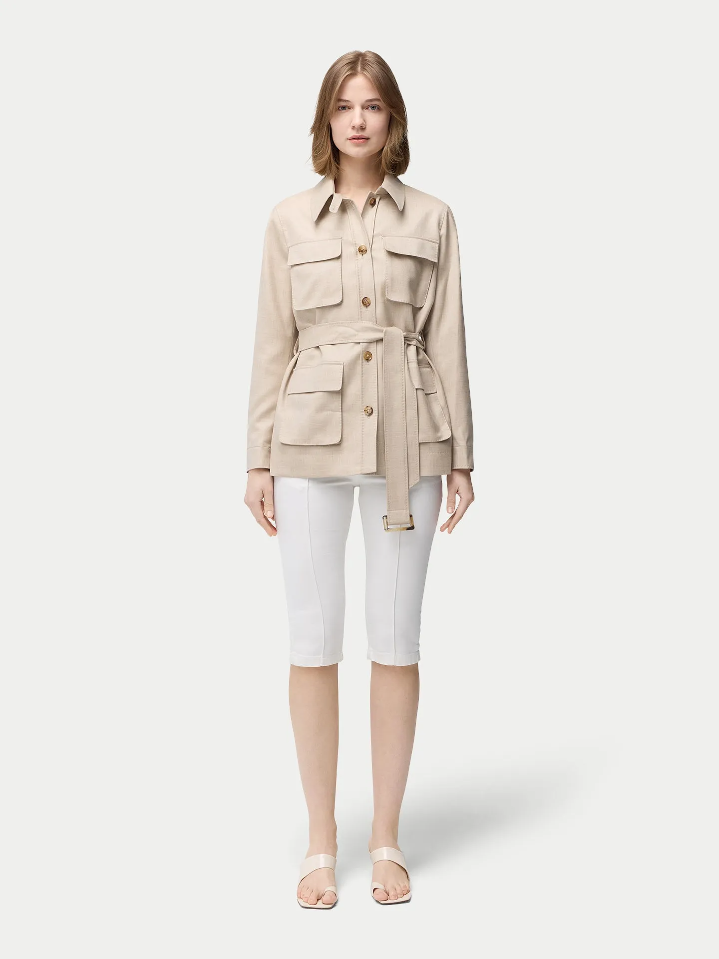 Organic Colour Belted Cashmere Safari Jacket