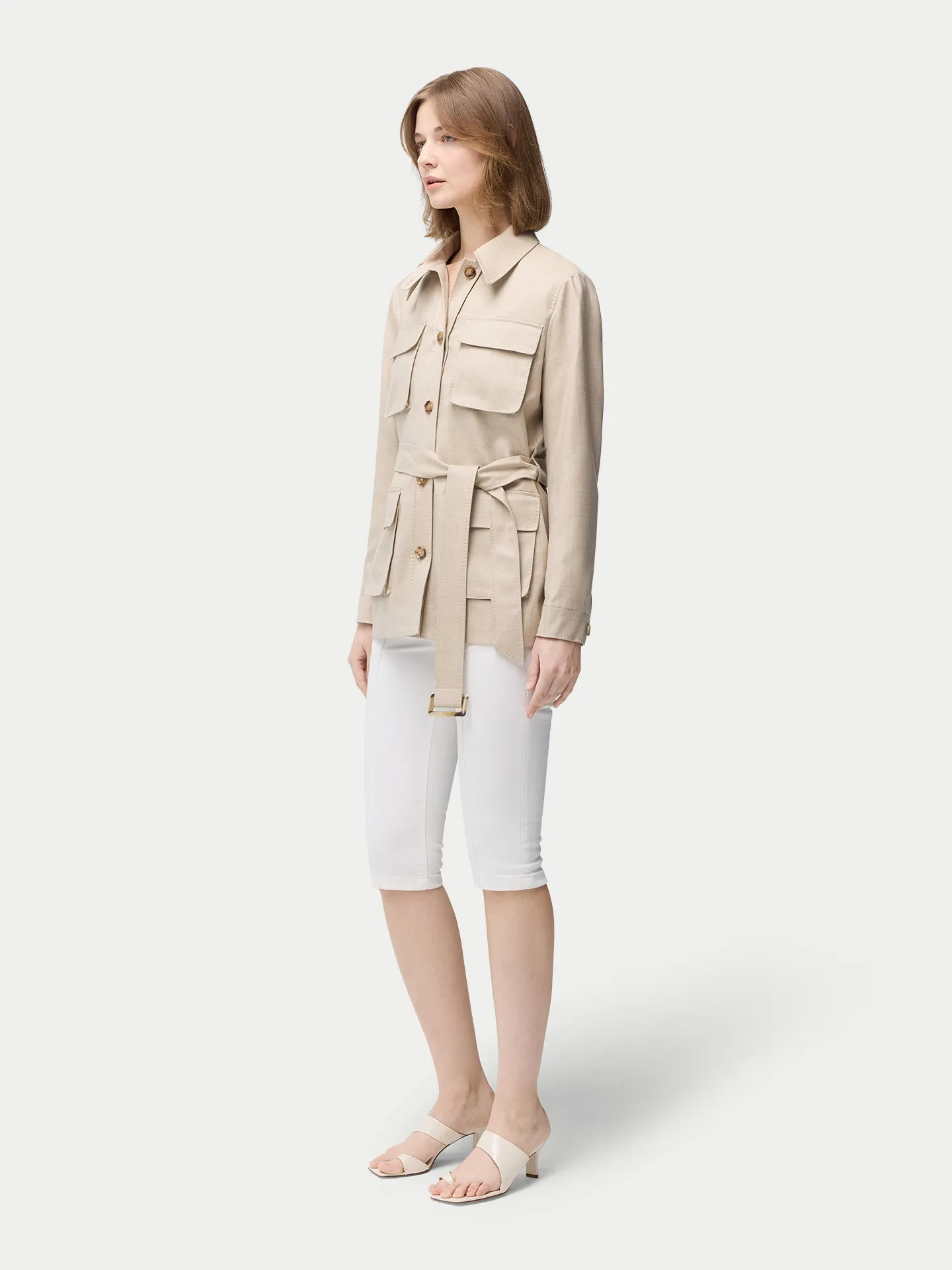 Organic Colour Belted Cashmere Safari Jacket