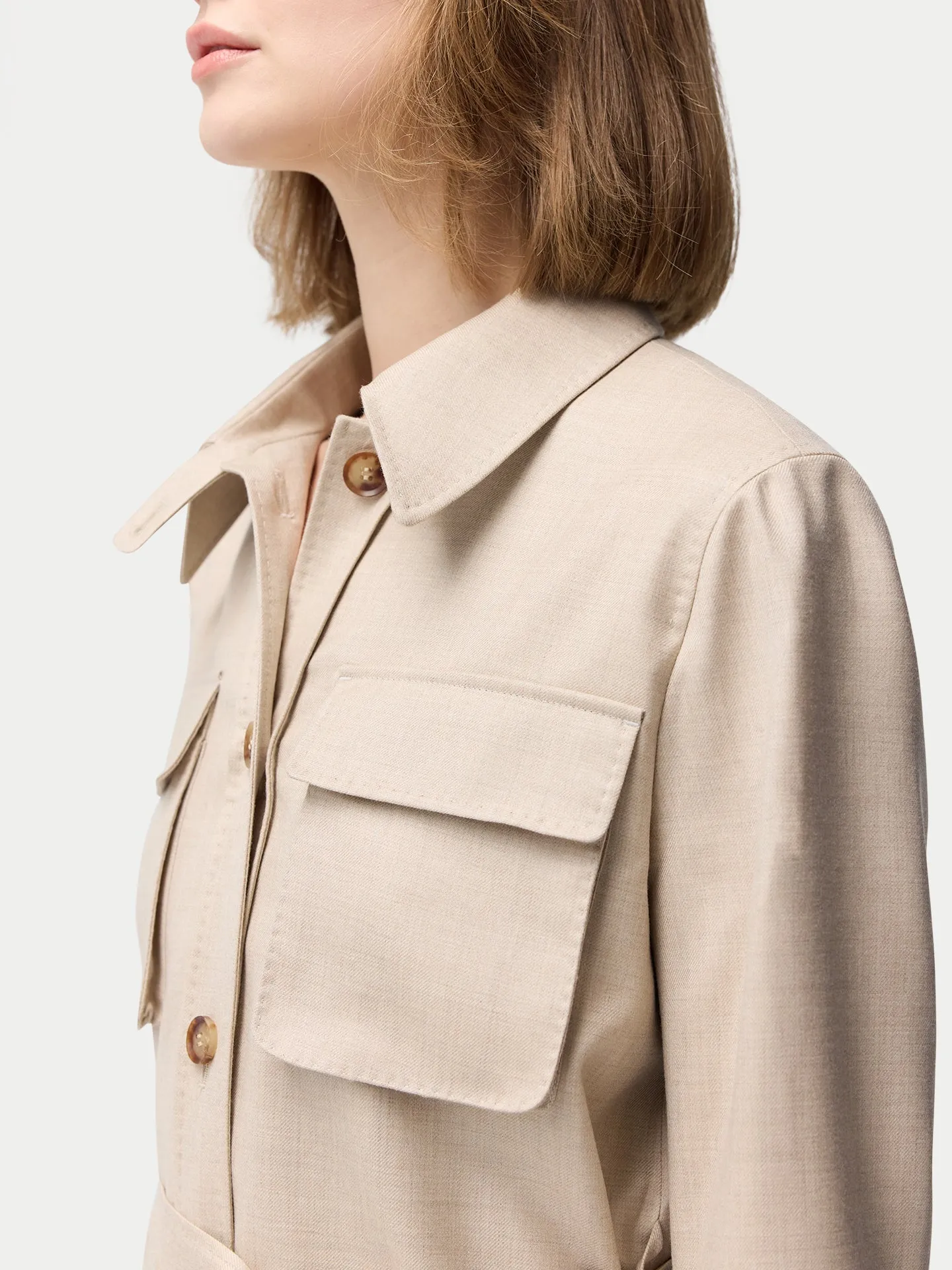 Organic Colour Belted Cashmere Safari Jacket