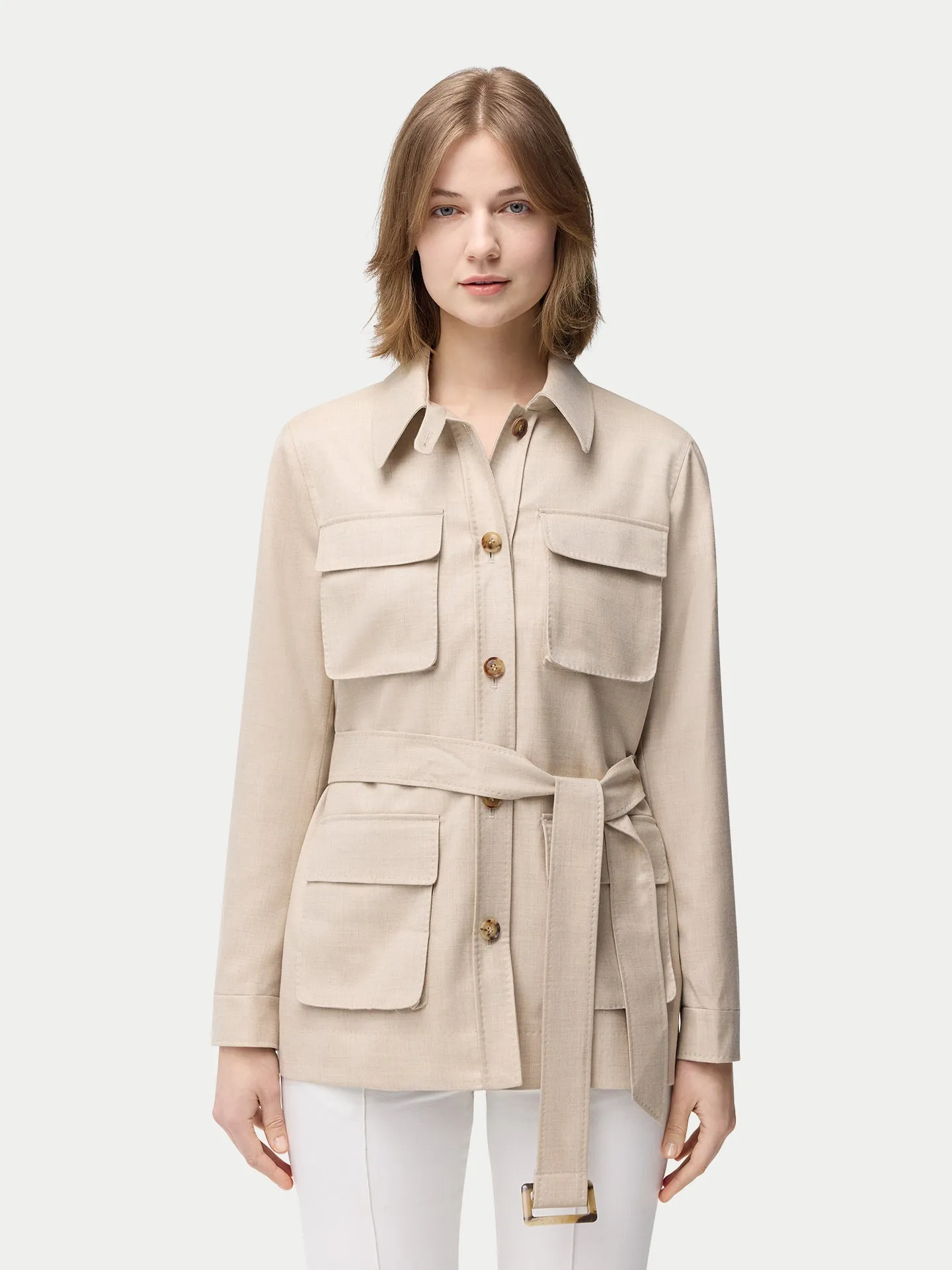Organic Colour Belted Cashmere Safari Jacket