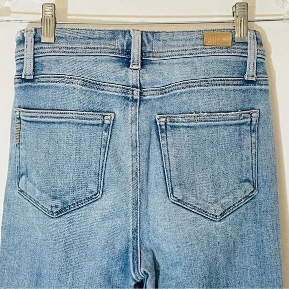 PAIGE Light Wash Frayed Raw Hem Sarah Slim Jeans in Size 24 EUC