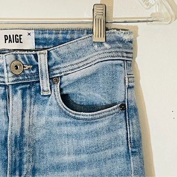 PAIGE Light Wash Frayed Raw Hem Sarah Slim Jeans in Size 24 EUC