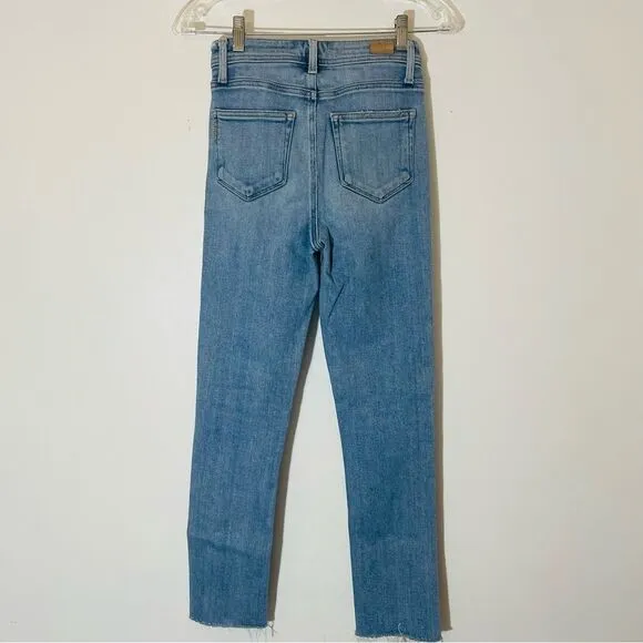 PAIGE Light Wash Frayed Raw Hem Sarah Slim Jeans in Size 24 EUC