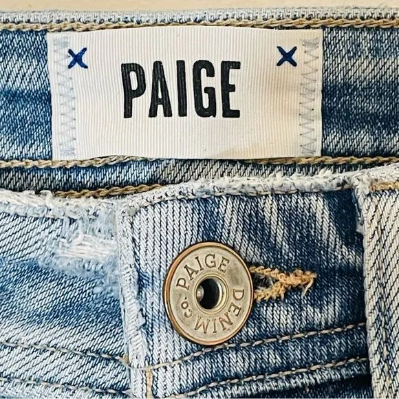 PAIGE Light Wash Frayed Raw Hem Sarah Slim Jeans in Size 24 EUC
