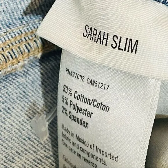 PAIGE Light Wash Frayed Raw Hem Sarah Slim Jeans in Size 24 EUC