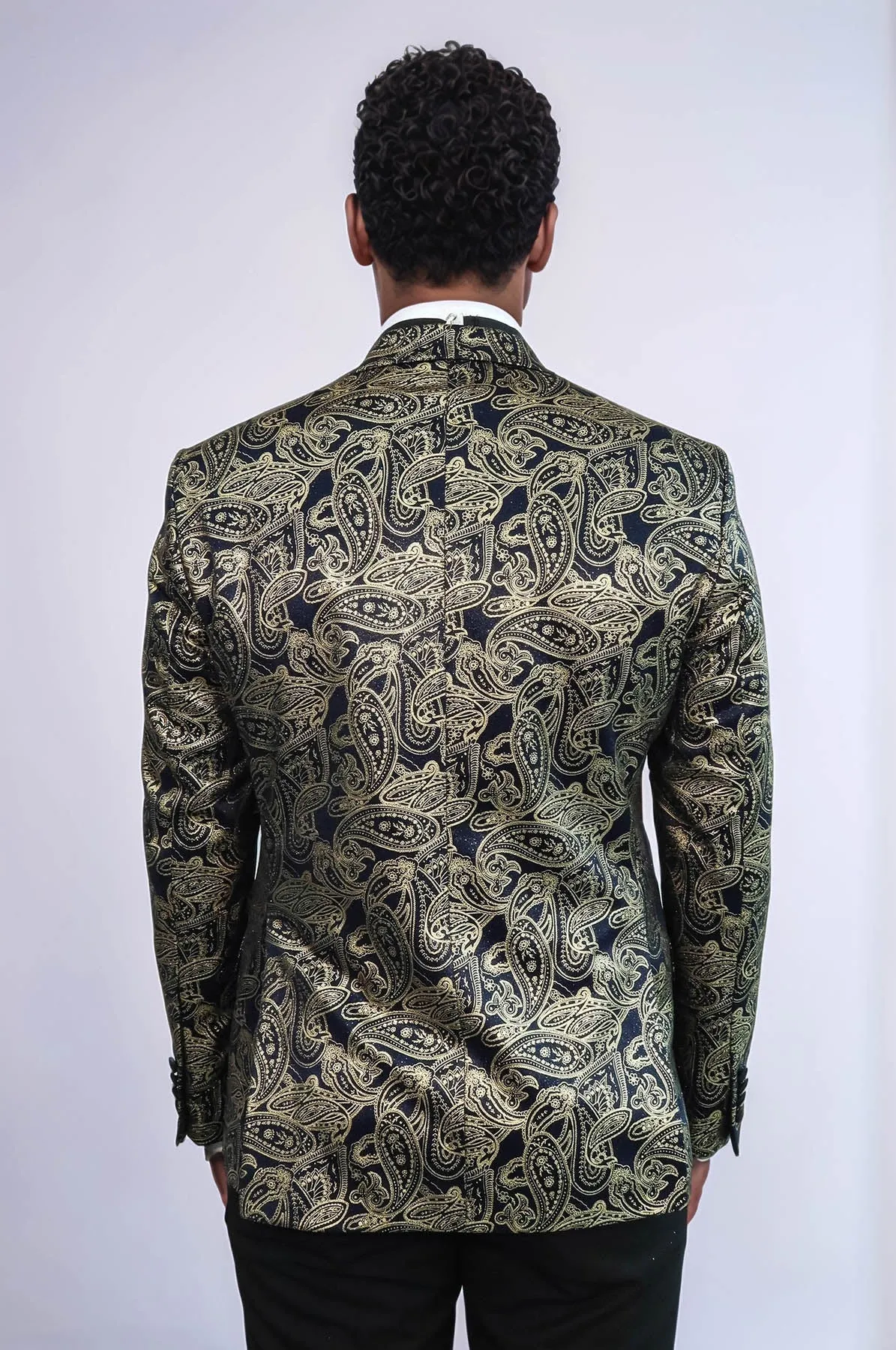 Paisley Peak Lapel Navy Blue Men Prom Blazer - Wessi