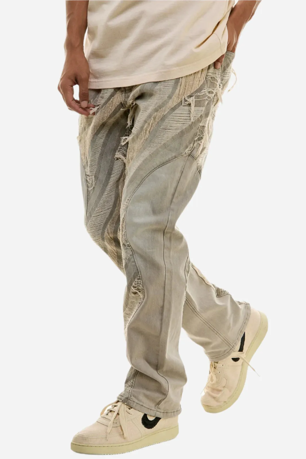 Paneled Jacquard Jeans - Slim Fit