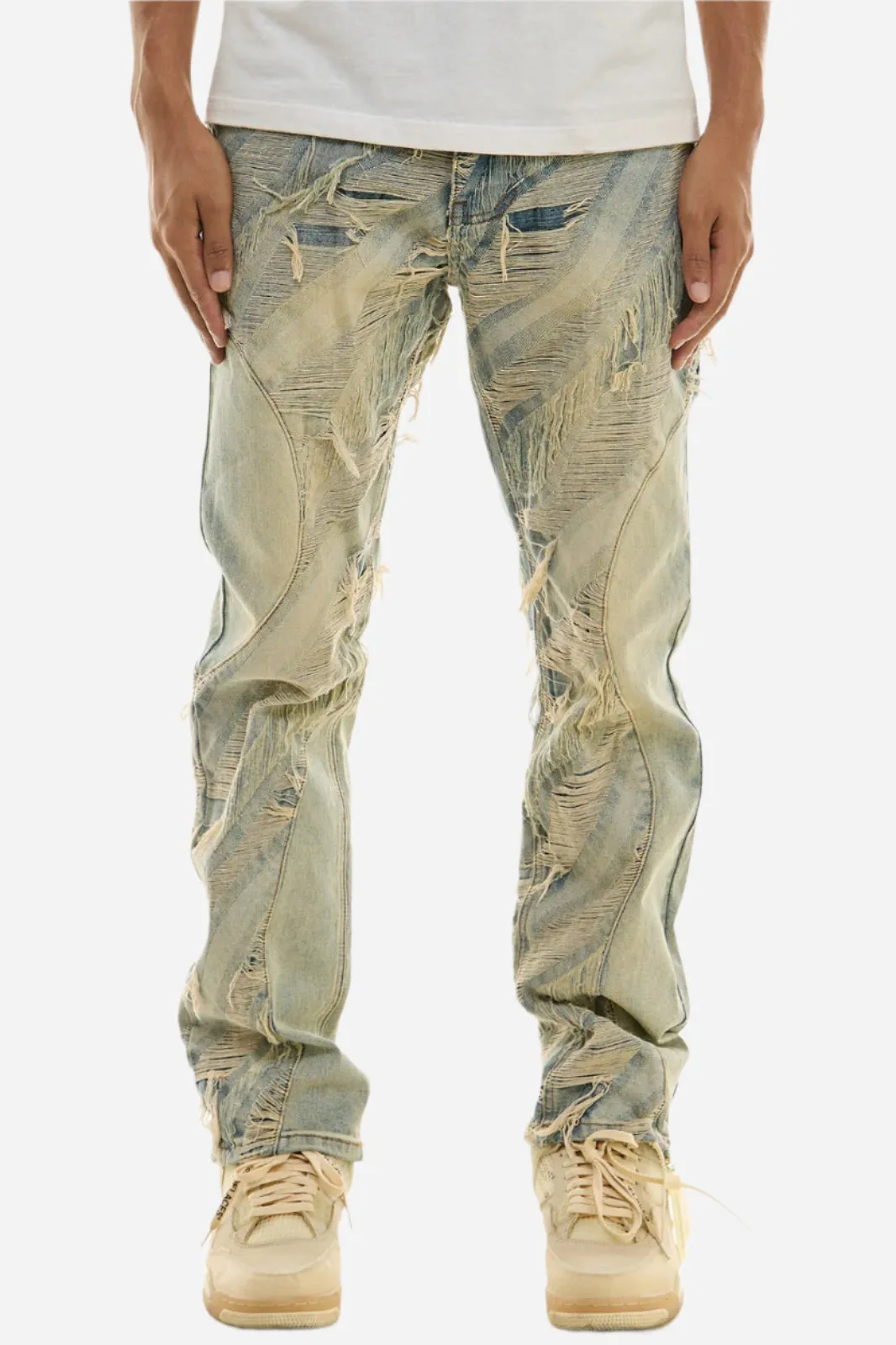 Paneled Jacquard Jeans - Slim Fit