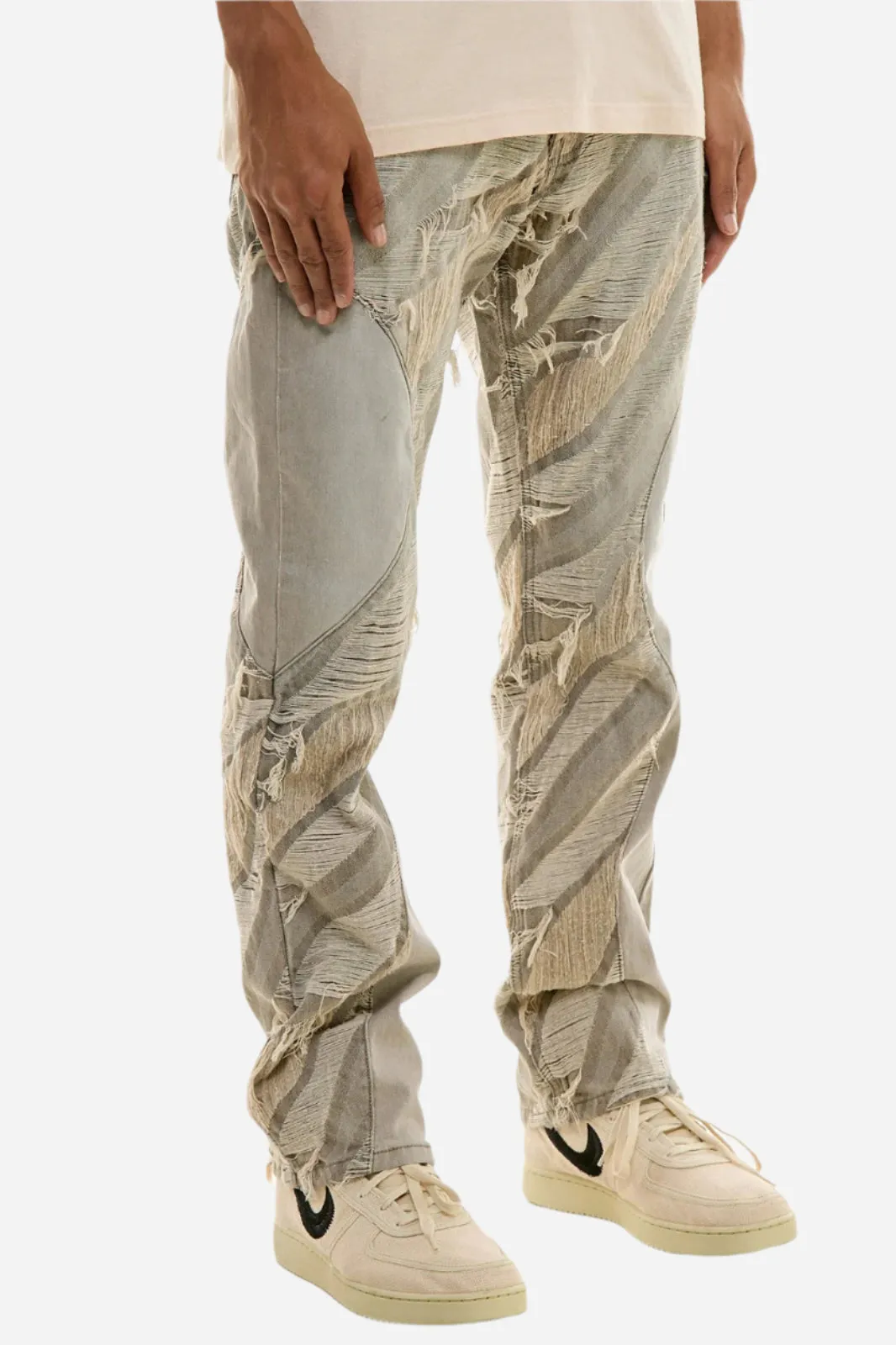 Paneled Jacquard Jeans - Slim Fit
