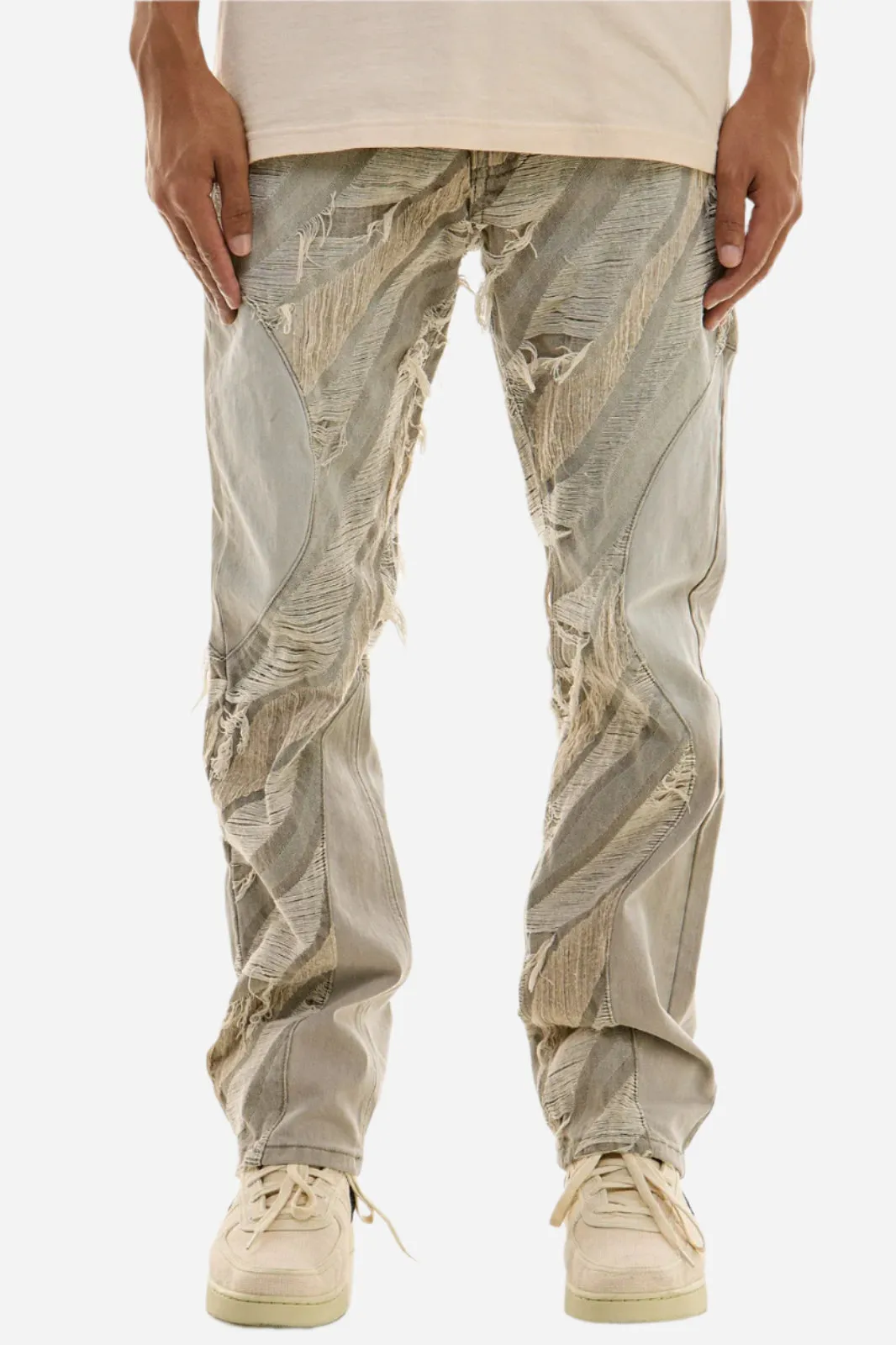 Paneled Jacquard Jeans - Slim Fit