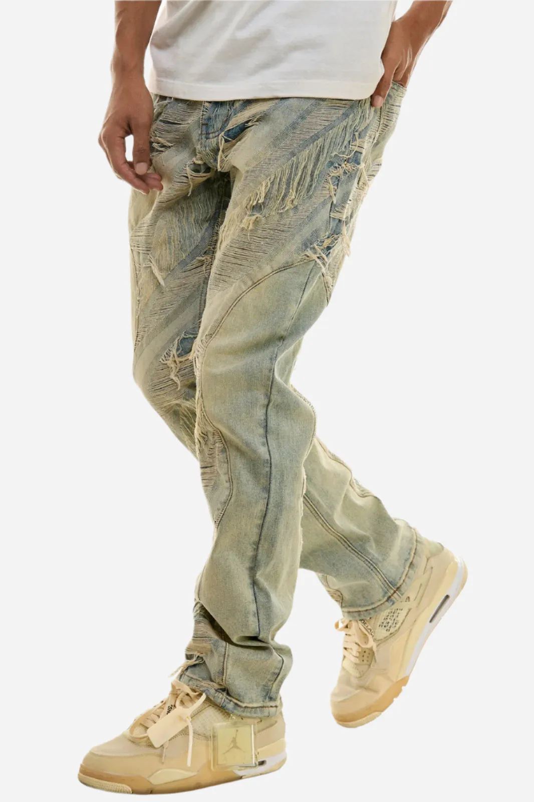 Paneled Jacquard Jeans - Slim Fit