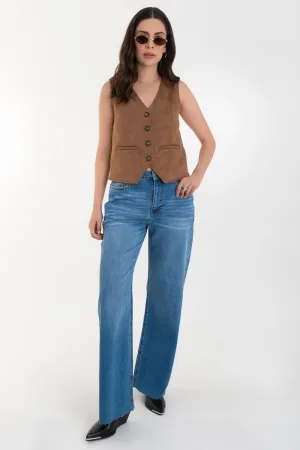 Pantalón denim fit flare con rotos