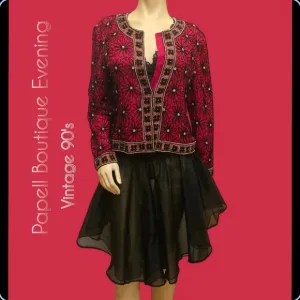 Papell Boutique Evening Vintage 90's Beaded Silk Blazer Size 12P