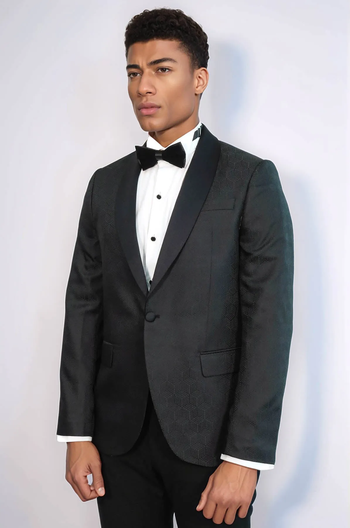 Pentagon Patterned Shawl Lapel Black Men Prom Blazer - Wessi